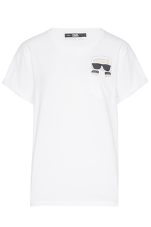 Белая футболка с контрастным рисунком Karl Lagerfeld