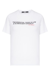 Белая хлопковая футболка с надписью Karl Lagerfeld