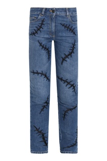 Синие джинсы с контрастной вышивкой Moschino
