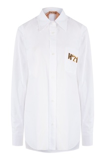 Белая хлопковая рубашка с логотипом No21