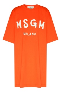 Оранжевое платье-футболка с логотипом Msgm