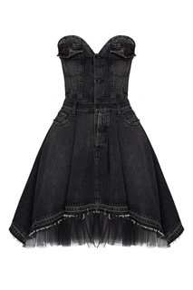 Черное джинсовое платье с фатиновой оборкой Unravel Project