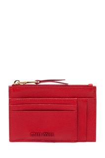 Красный кожаный картхолдер на молнии Miu Miu