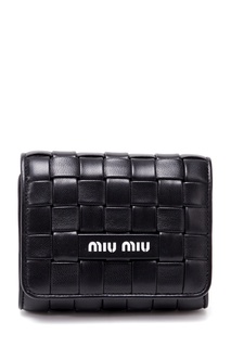 Черный кошелек с плетеным дизайном Miu Miu