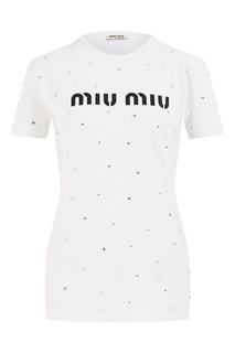 Футболка с логотипом и кристаллами Miu Miu