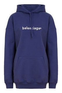 Синее худи с белым принтом Balenciaga
