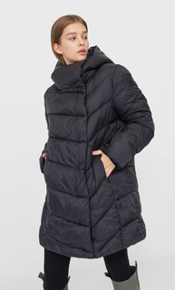 Stradivarius Стеганое Пальто С Двойным Воротником Женская Коллекция Черный Xl