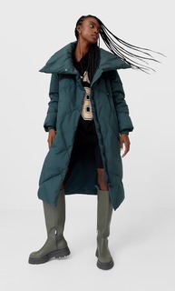 Stradivarius Базовый Пуховик Женская Коллекция Бутылочно-Зеленый M