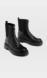 Stradivarius Ботильоны На Плоской Рифленой Подошве И С Молнией Женская Коллекция Черный 41