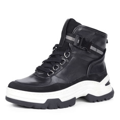 Ботинки Черные ботинки из кожи на утолщенной подошве Jana