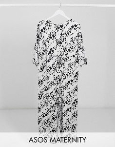 Белый комбинезон для дома со звериным принтом и завязкой на талии ASOS DESIGN maternity-Многоцветный