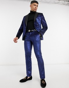 Синие брюки со змеиным принтом и эффектом «металлик» Twisted Tailor-Синий