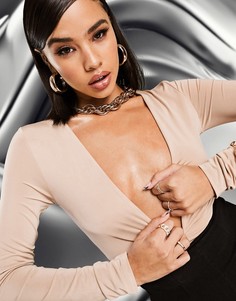 Облегающее боди цвета шампанского с глубоким вырезом AS YOU-Бежевый