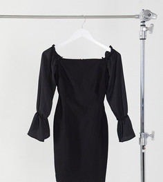 Черное платье мини с открытыми плечами и объемными рукавами Vesper Petite-Черный