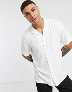 Белая льняная рубашка с отложным воротником River Island-Синий