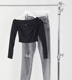 Черный топ с открытыми плечами и декоративным разрезом COLLUSION disco