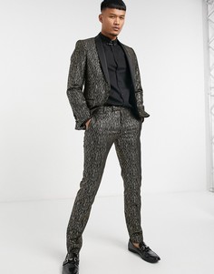 Черно-золотистый пиджак с атласными лацканами наклонной формы Twisted Tailor-Черный