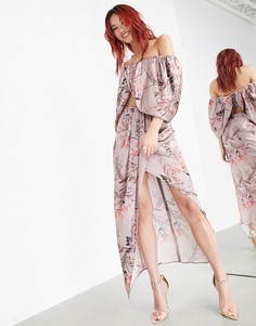 Драпированная юбка миди с разрезом и принтом полевых цветов от комплекта ASOS EDITION-Розовый