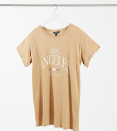 Светло-бежевая oversized-футболка в стиле «бойфренд» с надписью "Los Angeles" New Look Curve-Neutral