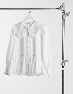 Белая футболка с воротником с рюшами Miss Selfridge-Белый