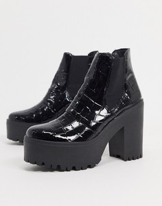 Черные высокие ботинки челси с отделкой под крокодиловую кожу-Черный Topshop