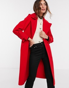 Красное однобортное пальто с заниженным плечом River Island-Красный