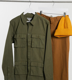 Рубашка навыпуск цвета хаки в стиле милитари от комплекта Another Influence Tall-Зеленый