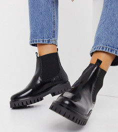 Черные кожаные ботинки челси на плоской подошве со вставками из кожи под крокодила ASRA Exclusive Bibi-Черный