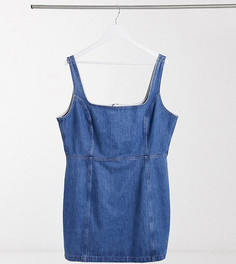 Синее джинсовое платье-сарафан с квадратной горловиной ASOS DESIGN Curve-Синий