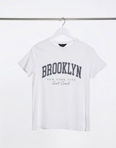 Белая футболка с надписью «Brooklyn» New Look-Серый