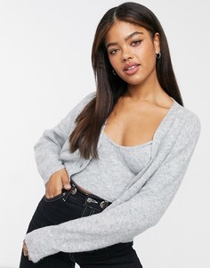 Серый вязаный кардиган от комплекта Bershka