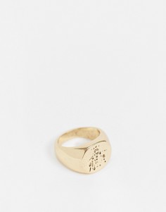 Золотистое кольцо-печатка с гравировкой DesignB-Золотой
