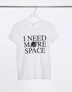 Белая футболка с принтом «Need more space» Only-Белый