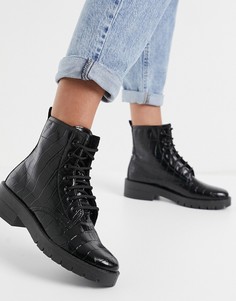 Черные ботинки на шнуровке с эффектом крокодиловой кожи Topshop-Черный