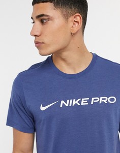 Темно-синяя футболка с логотипом Nike Pro Training-Темно-синий