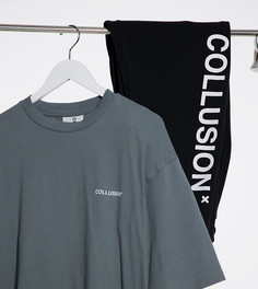 Серая футболка oversized с логотипом COLLUSION-Серый