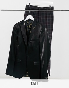Черный блестящий пиджак с бархатными лацканами Twisted Tailor Tall