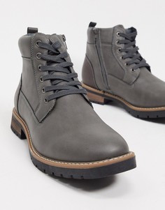 Серые ботинки из искусственной кожи на шнуровке Brave Soul-Серый