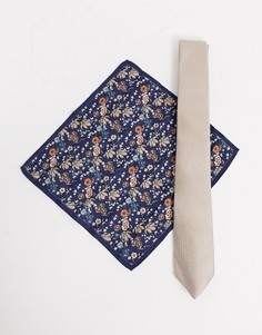 Галстук и платок для нагрудного кармана цвета шампанского Burton Menswear-Neutral