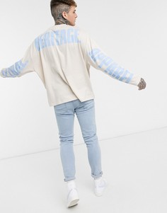 Бежевый лонгслив в стиле oversized с принтом на спине и рукавах ASOS Actual-Neutral