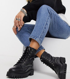 Черные кожаные ботинки на плоской подошве со шнуровкой и декоративной строчкой ASRA Exclusive Billie-Черный