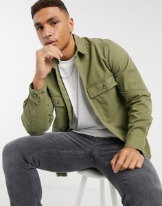 Куртка-рубашка из саржи цвета хаки ASOS DESIGN-Зеленый