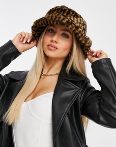 Панама из искусственного меха с монограммой ASOS DESIGN-Мульти