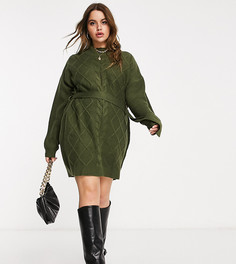 Платье-джемпер цвета хаки с узором "косичка" AX Paris Plus-Зеленый