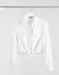 Белая атласная рубашка с завязкой на талии Skylar Rose-Белый
