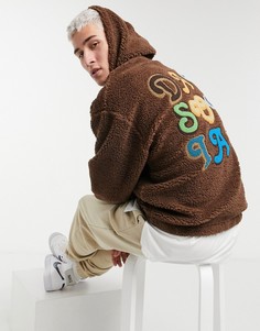 Плюшевый худи в стиле oversized с логотипом из букле на спине ASOS Daysocial-Коричневый