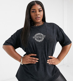Oversized-футболка темно-серого цвета с надписью "90s baby" ASOS DESIGN Curve-Серый