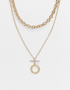 Многослойное ожерелье золотистого цвета с подвеской в виде планки и круга Uncommon Souls-Золотой