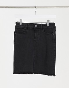 Черная джинсовая мини-юбка с необработанным подолом Pieces-Черный