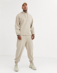 Бежевый спортивный костюм в стиле oversize из органического хлопка с худи и джоггерами ASOS DESIGN
